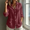 thumbnail image 2 of VBVC Women's Cotton-Linen Button Down Shirt , Ladies' Lightweight Long Sleeve Blouse , Casual Collared Tunic For Women,Wine,S-2XL, 2 of 10