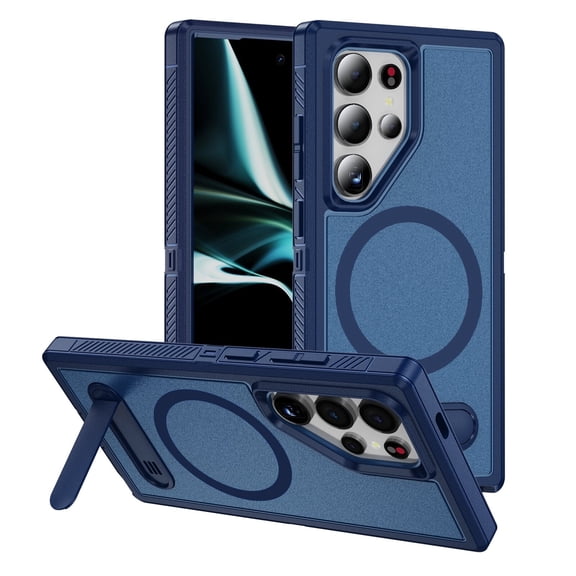 for Samsung S24 Ultra Case,Dual Layer With Kickstand Compatible For MagSafe,Military Shockproof Matte PC with Soft Edges Phone Cover For Galaxy S24 Ultra 6.8"(Navy Blue)