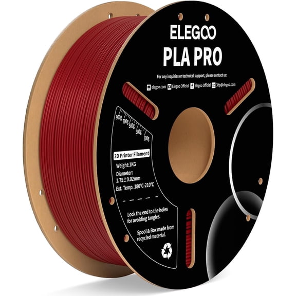 PLA PRO Filament 1.75mm Burgundy Red 1KG, 30-250mm/s Printing Speed Improved Rigidity 3D Printer Filament Dimensional Accuracy  /- 0.02mm, 1kg Spool (2.2lbs)