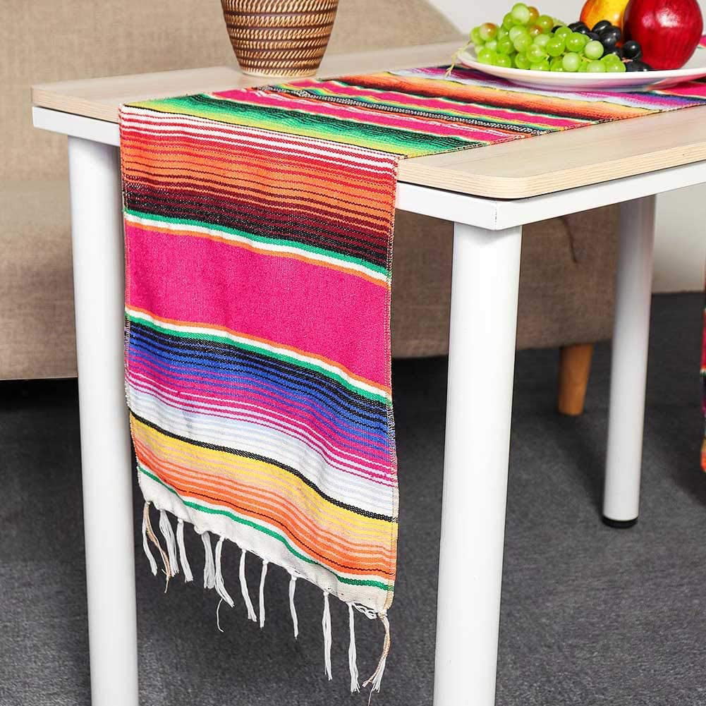 USA 2PCS Mexican Serape Table Runner for Wedding Decor Fringe Cotton Tablecloth 