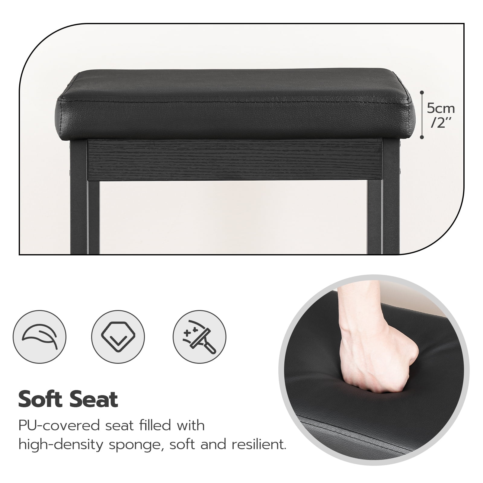 HOOBRO Adult Backless 24.8-Inch Height and 2 Inch Thick Upholstery Bar Stools - Set of 2, Black