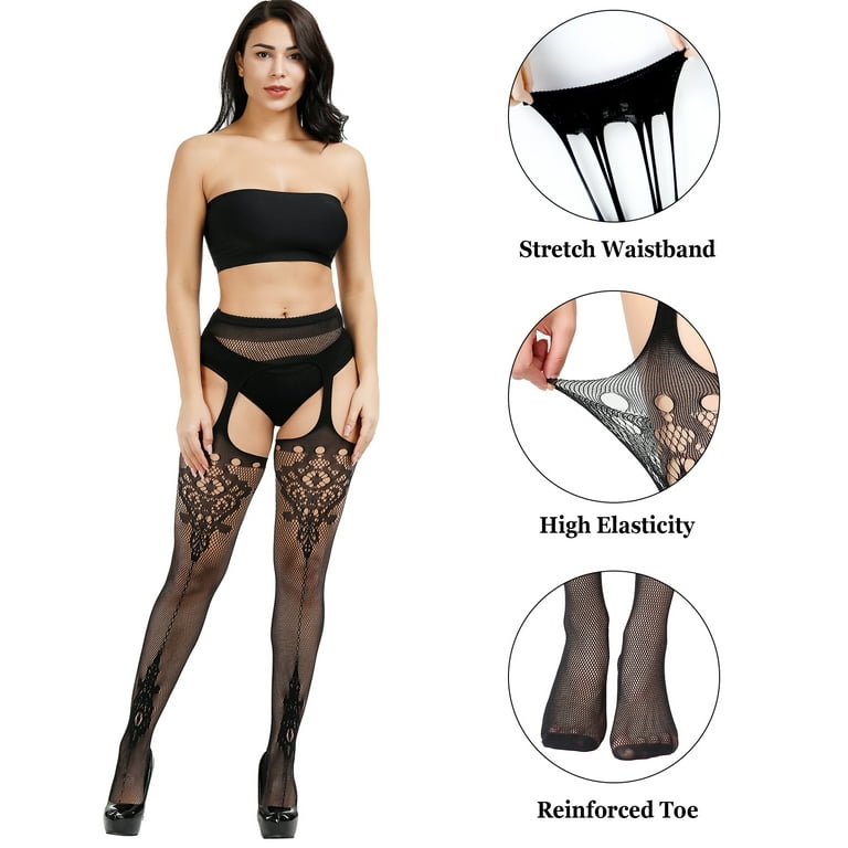 6 Pairs Women Fishnet Thigh High Stockings Tights Suspender