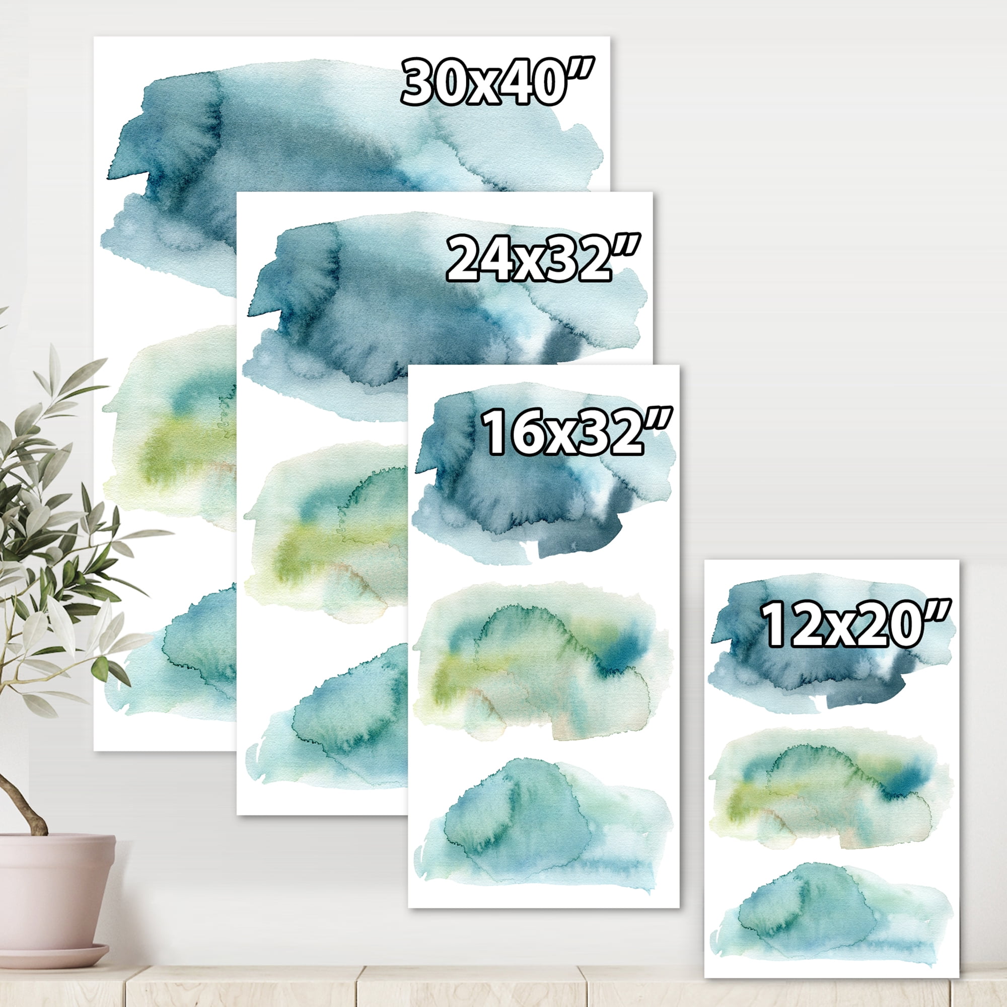 Designart ' Green and Blue Clouds ' Modern Canvas Wall Art Print