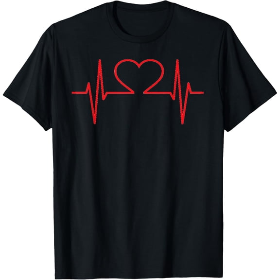 men and women can wear，Valentines Day Cute Shirt Red Heart EKG Heartbeat Gift Tee T-Shirt
