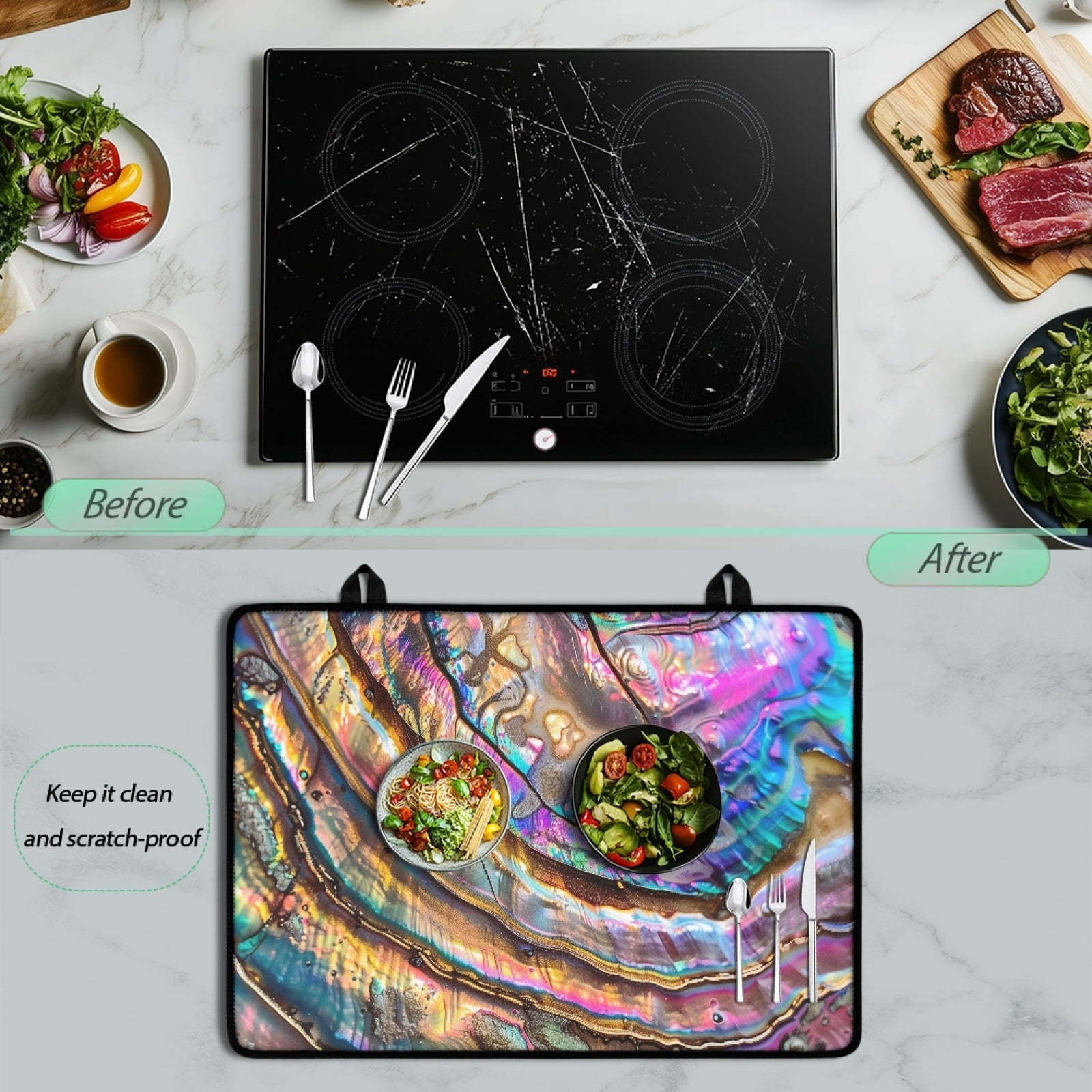 SEANATIVE Stove Cover for Electric Stove Top Non-slip Glass Stove Top Cover Heat-resistant Glass Cooktop Cover Ceramic Stove Cover for Kitchen Accessories Decor, Abalone Shell Print Iridescence