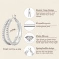 thumbnail image 7 of YEUOYEA Silver Plated Cubic Zirconia Hoop Earrings for Women, Double Row Inside Out,25/30/40mm, 7 of 7