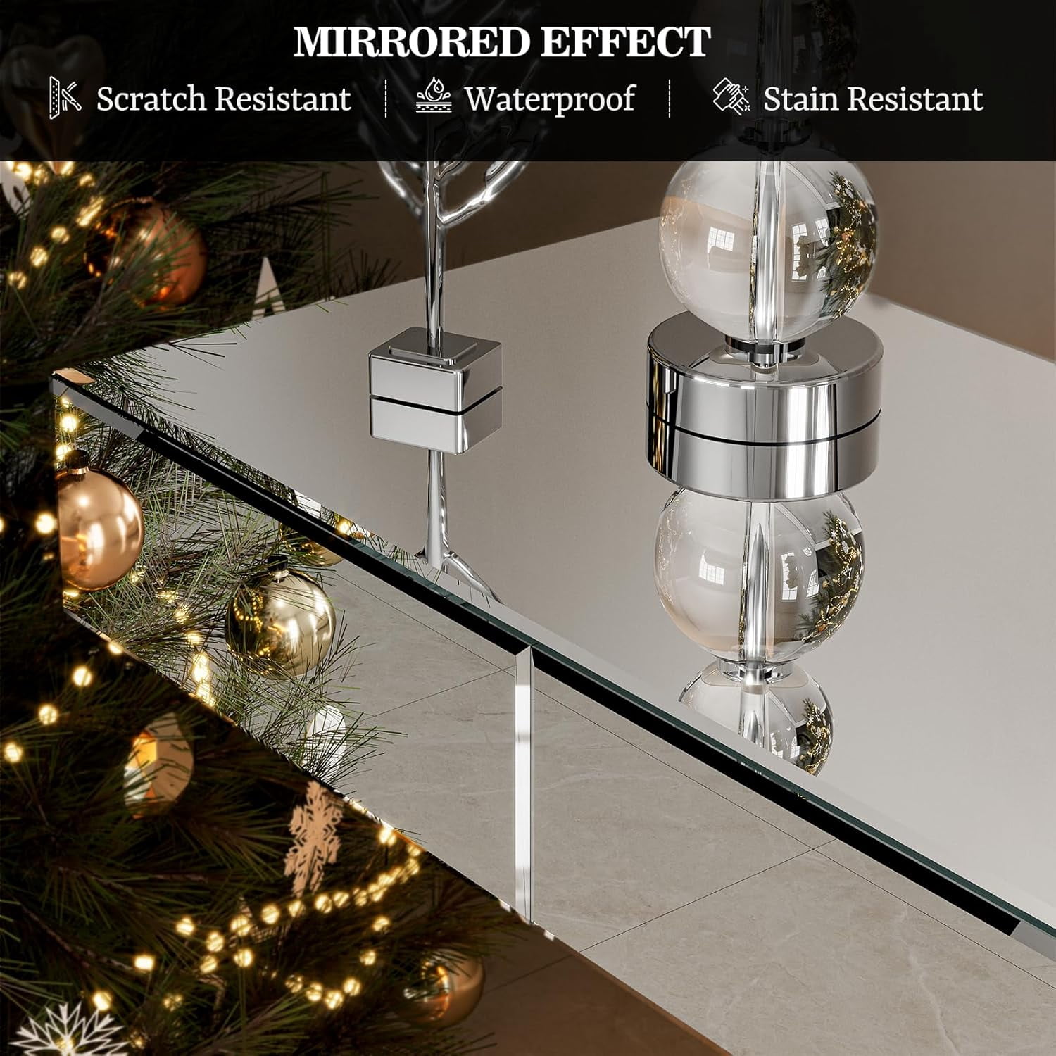 ARICOEASY Mirrored Console Table with LED Light and Storage Drawer, 47.2'' Long Entryway Sofa Table