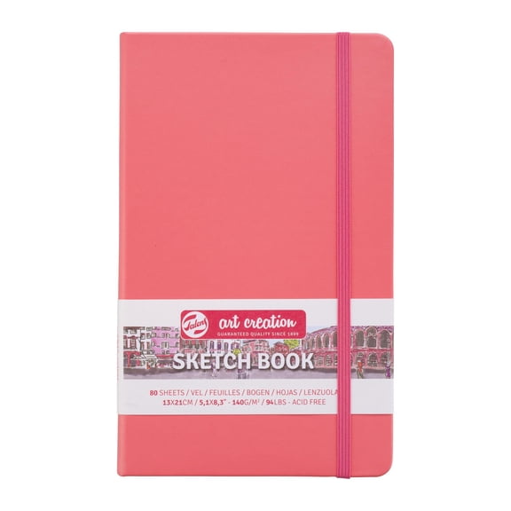 Talens Art & Creation Sketchbook, Drawing Notebook, 5.1 x 8.3 inches (13 x 21 cm), Coral Red, Thickness: 4.9 oz/yd², Fine, Acid Free Paper, 80 Sheets