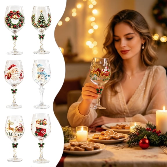 Snowman Artisan Hand-Painted Glass, Lead-Free Glasses Christmas Goblet Glasses for Party Wedding Christmas Gift (2D)