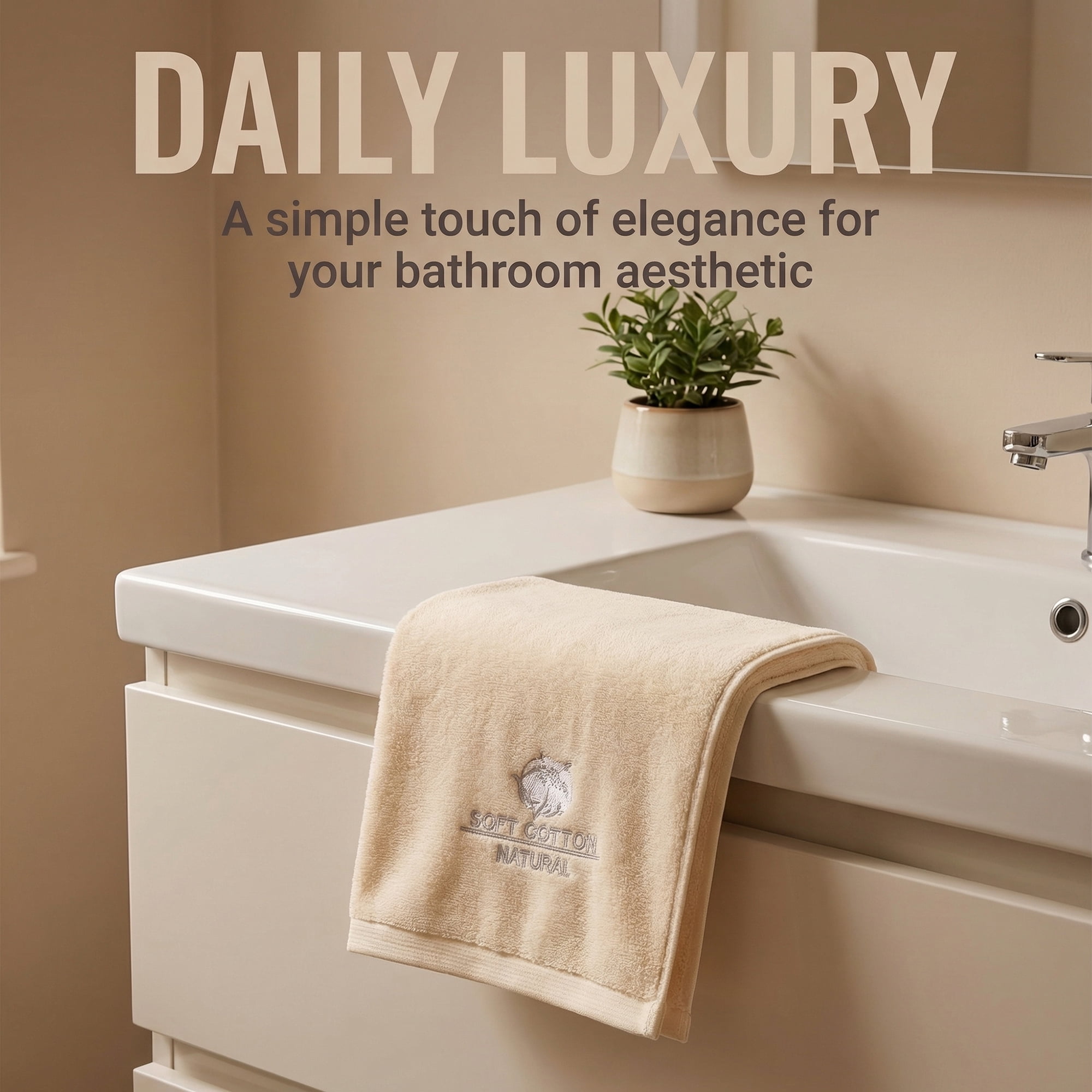 Unique Bargains Ultra Soft Cotton Hand Towel with Cute Embroidery Beige 1pc