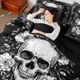 thumbnail image 4 of jejeloiu Spooky Gothic 7-Piece Twin Bedding Sets,Skull Flower Pattern Bedding Comforter Set,White Gray Black Sheet Sets For Men Women,Super Cozy Room Decor Reversible, 4 of 8