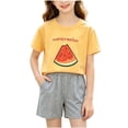 thumbnail image 2 of Amidoa Girls Summer Outfit Sets 2 Piece Graphic T-Shirt Short Sleeve and Casual Pants Set Kids Clothing Sets Yellow Size 5T, 2 of 5
