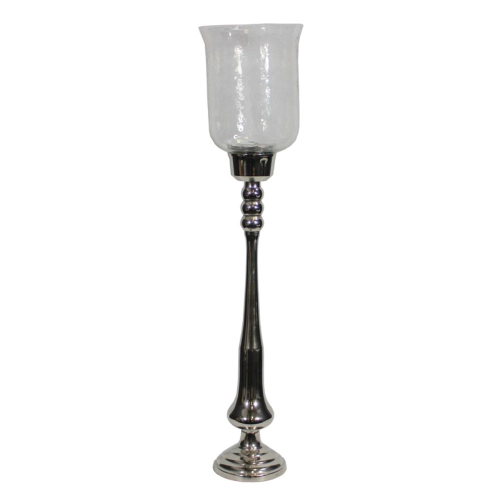 Enticing Hammered Glass Candle Holder Silver Benzara