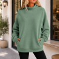 thumbnail image 2 of Mock Neck Sweatshirt Women Oversized Turtleneck Pullover Long Sleeve Casual Drop Shoulder Tops Fleece Sweater with Thumb Hole XL, 2 of 9