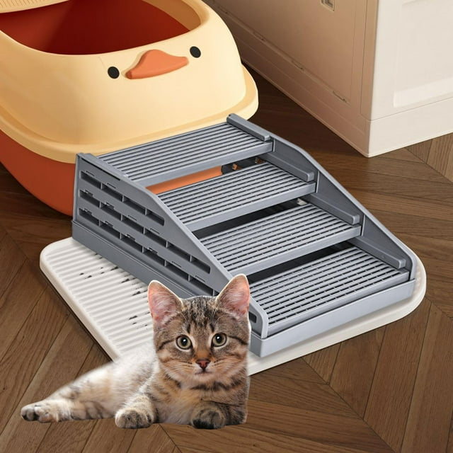 twisto Cat Step Adjustable Ramp Detachable Nonslip Double Layered Design with Function Portable PP Material Suitable for Cats Litter Trappe Gray