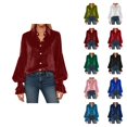 thumbnail image 1 of Hauts en Velours pour Femmes Mode Printemps 2026 Manches Longues Boutonné Col à Revers Chemise Décontractée Blouse, 1 of 5