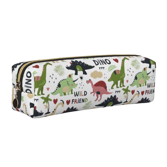 Balery Cute Dinosaurs Estuche de Lápices de Cuero Impreso, Estuche para Suministros de Arte, Estuche de Lápices con Cremallera, Estuche de Almacenamiento de Papelería