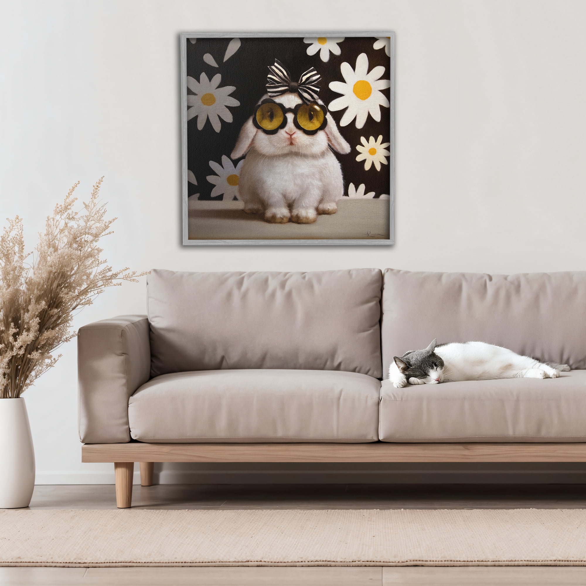 Stupell Industries Boopsie Daisy Bunny Gray Framed Giclee Art, design by Lucia Heffernan