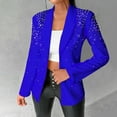 thumbnail image 3 of TKLPEHG Women's Blazers Long Sleeve Lapel Bubble Bead Lapel Suit Open Front Work Office Coats with Pockets (Blue,XXL), 3 of 8