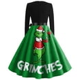 thumbnail image 3 of Corashan Chandail de Noël Laid Abordable Robe Évasée Imprimée de Noël pour Femmes Robe à Manches Longues Robe de Fête Décontractée Verte, 2TG, 3 of 3