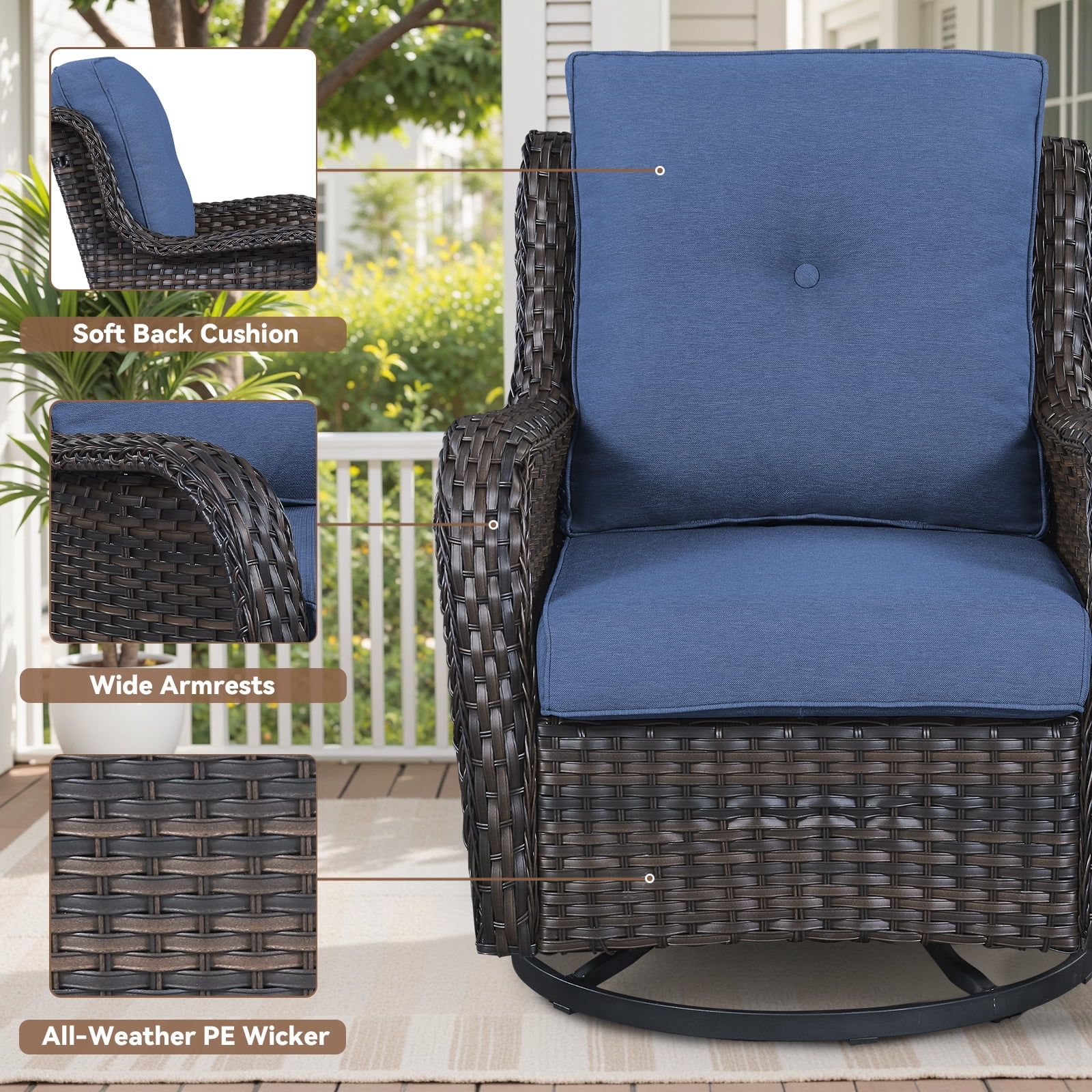 Bellefurn 11 Pieces Patio Furniture Sets with Fire Pit and Swivel Rocker Chairs,Outdoor Furniture with Fire Pit and Side Table Outdoor Conversation Set for Porch Deck Backyard Poolside