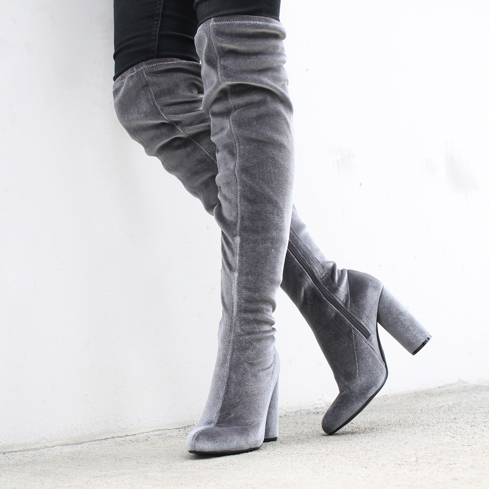 Women Fashion Over the Knee High Boots Metal Buckle High Chunky Heel Pull On Kni 