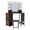 Tigerwood.2, variant on Corner Vanity Set with Stool, Makeup Vanity Desk with LED Lights, Charging Station, 2 Cabinets, Side Shelves.