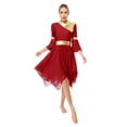 thumbnail image 3 of Zaldita Women 3/4 Flared Sleeve Asymmetrical Dance Dress Lyrical Liturgical Praise Overlay Tunic Burgundy XXL, 3 of 8