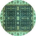 thumbnail image 1 of Ahgly Company Machine Washable Indoor Round Geometric Turquoise Blue Traditional Area Rugs, 5' Round, 1 of 4