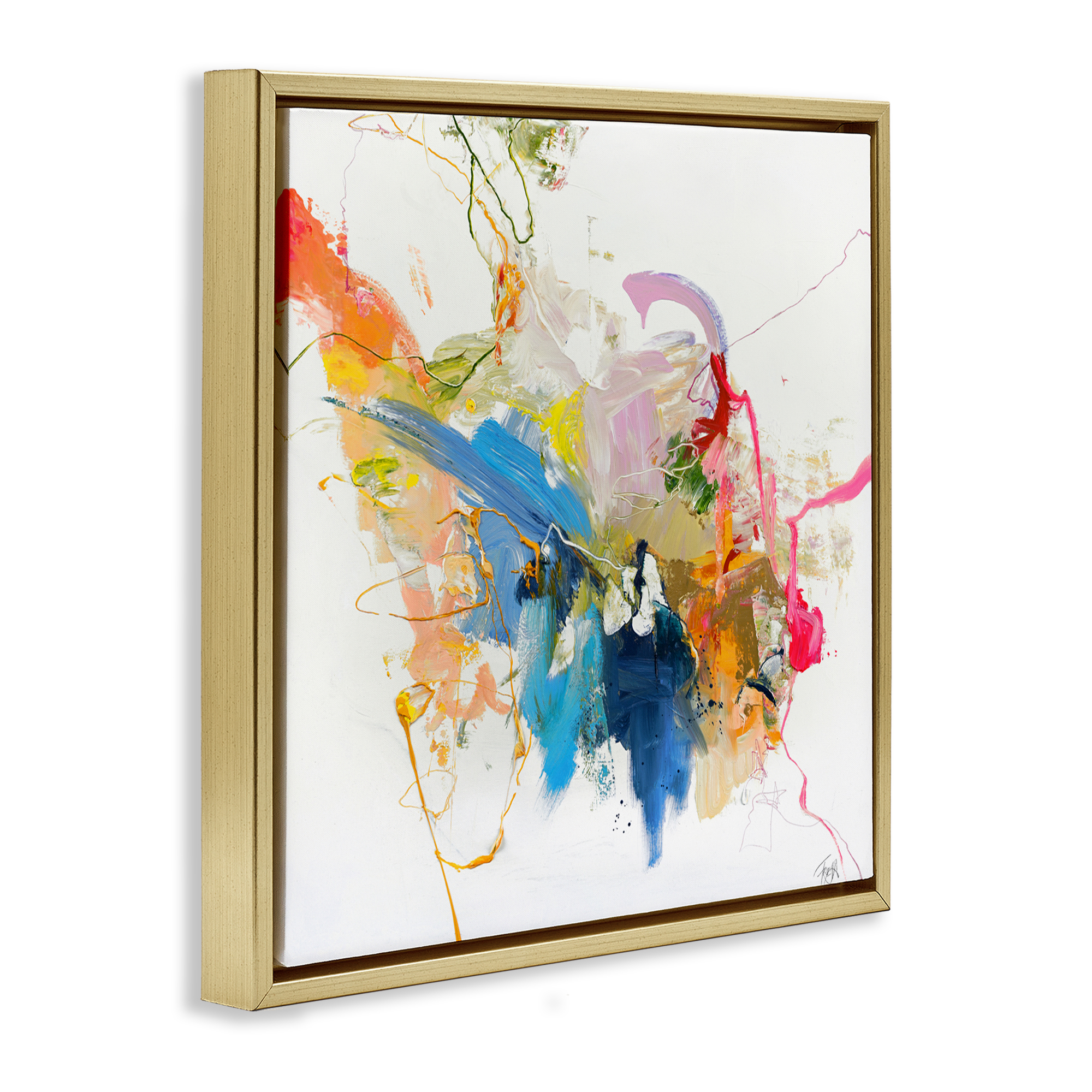 Confident Pink Abstraction Gold Framed Floater Canvas Wall Art, design by Design Fabrikken