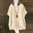 thumbnail image 3 of Helii Women's T Shirts Round Neck Short Sleeve Cotton Linen Casual Basic Tops Loose Breathable Blouses Fashion Travel Beach Vacation Outfits S-5XL Beige, 3 of 6