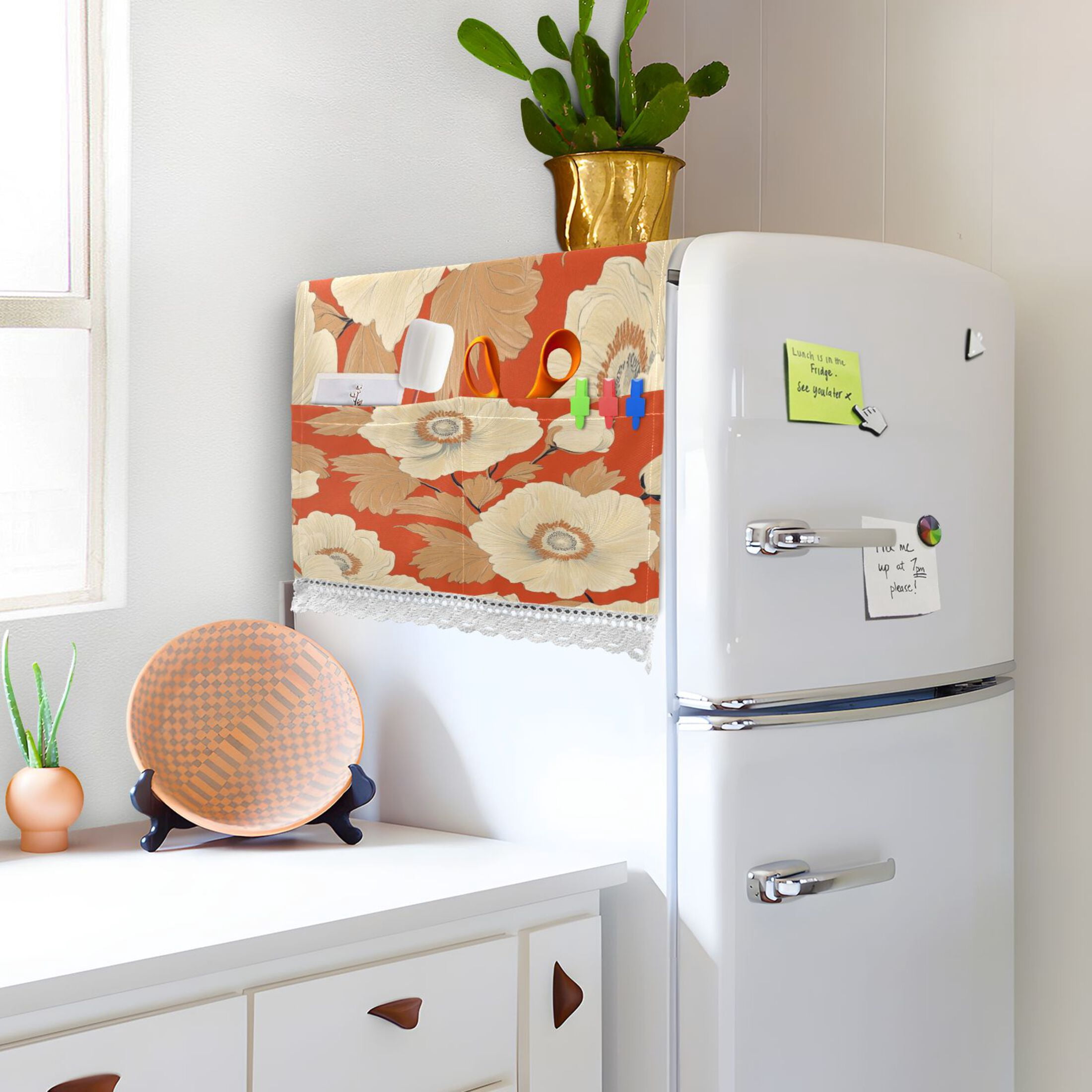 WOBOGO White Flowers Orange Pattern Washing Machine Cloth Dryer Refrigerator Top Cover Protective Non-Slip Mat For Kitchen Laundry