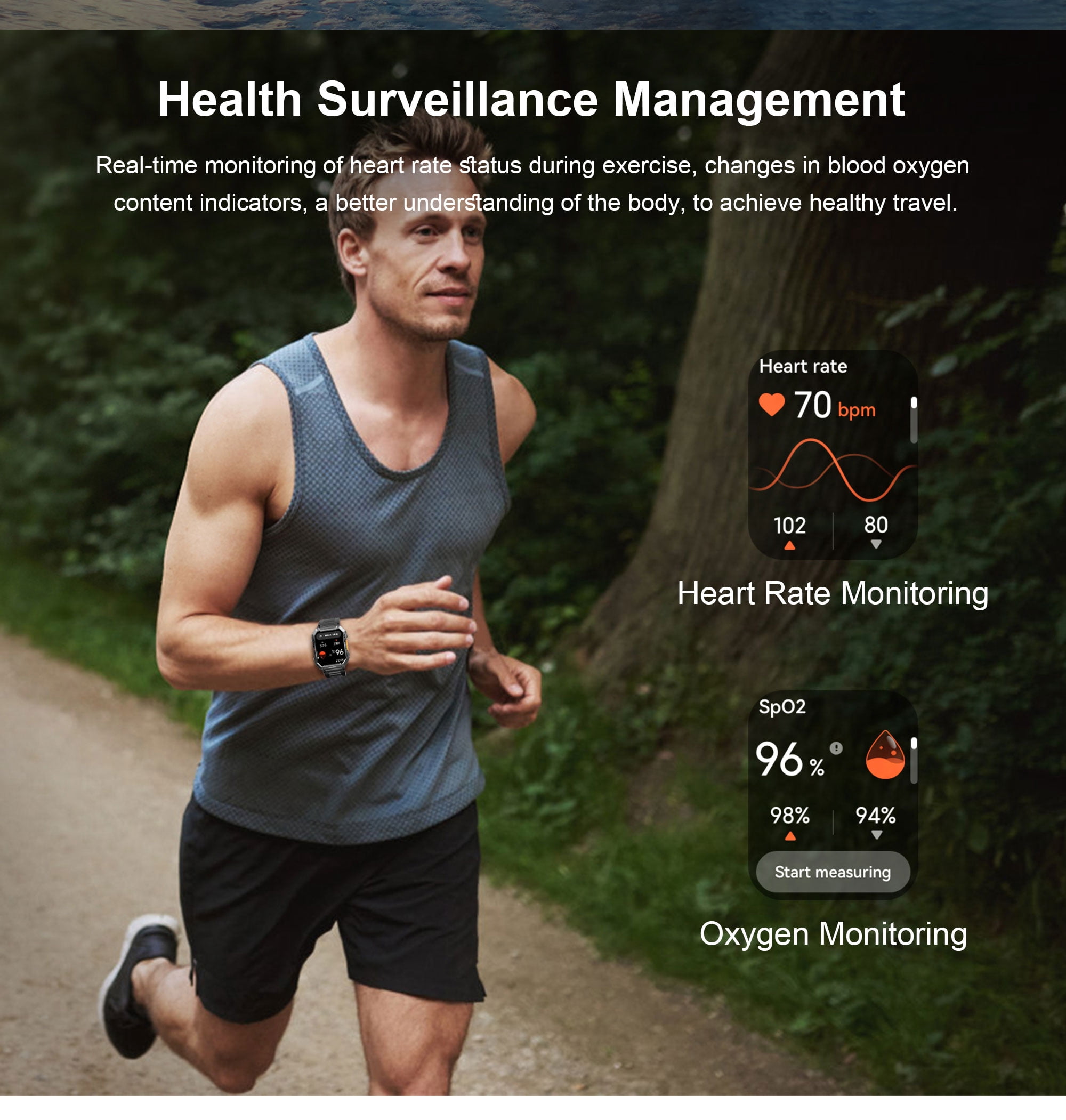 IOWODO 2.01-inch Men Military Smartwatch with Answer/Make Calls/100+ Sport Modes, 1ATM Waterproof Fitness Tracker with LED Flashlight, Travel Pedometer Watch fits for Android/Iphone Devices (Black)