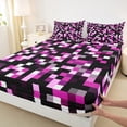 thumbnail image 3 of Manfei Abstract Pixel Twin Sheet Sets,Minimalism Geometric Checkered Twin Fitted Sheet,Pink Black Flat Sheet For Girls Boys,Super Cozy Room Decor,3 Pieces, 3 of 7
