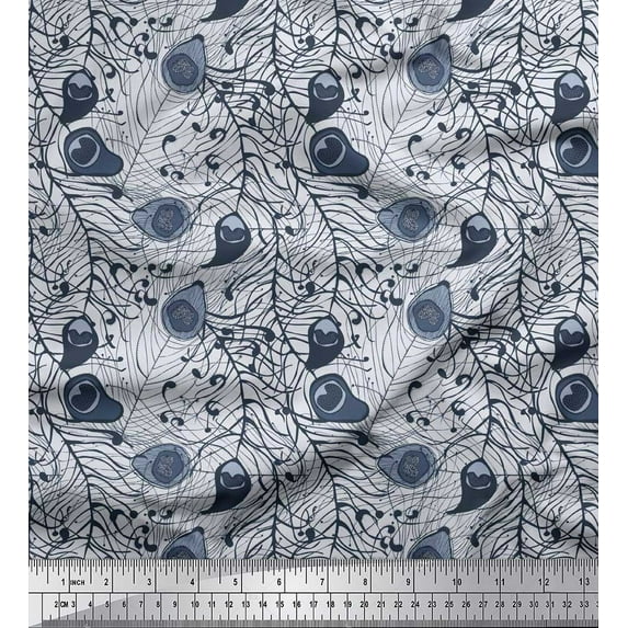 Soimoi Poly Georgette Fabric Peacock Feather Artistic Print Fabric by the Yard 42 Inch Wide