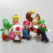 FASLMH Super Mario Action Figures Toys Set of 6 Mario Figures with Luigi, Princess Peach, Yoshi, Donkey Kong and Toad , Decoration Cake Toppers