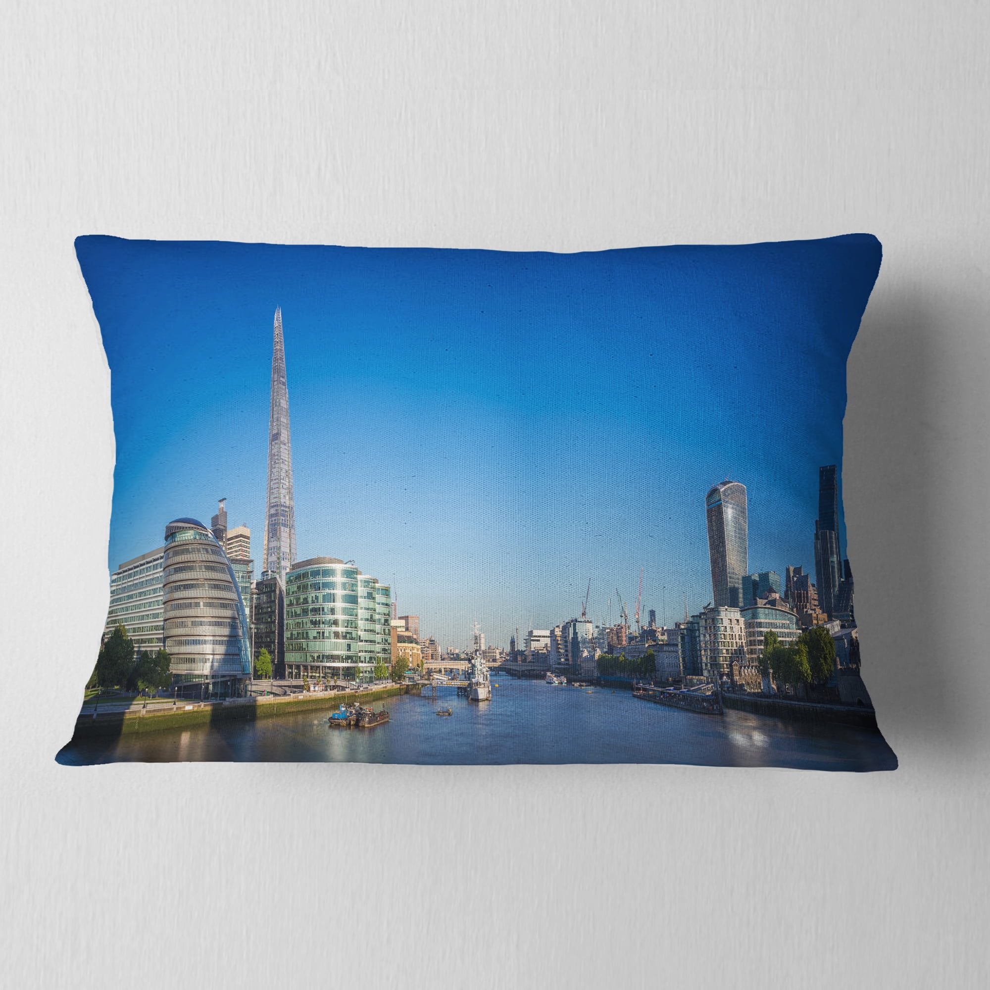Designart London Panoramic Shot - Cityscape Photo Throw Pillow - 12x20