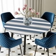 thumbnail image 3 of Blue Grey Stripe Round Fitted Tablecloth with Elastic Edge, Waterproof Table Cloth Table Cover for 36"-44" Tables, Farmhouse Modern Art Striped Tablecloths for Dining Picnic Indoor Outdoor, 3 of 9