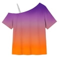 thumbnail image 5 of Atogsazn Girls Summer Gradient Short Sleeve Tshirt Kids Casual One Shoulder T-shirt with Strap Tunic Tee Orange 9-10 Years Fashion, 5 of 9
