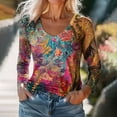 thumbnail image 2 of HongQid Womens Long Sleeve Tunic Tops Casual Graphic V Neck Shirts Basic Tees Business Work Blouses Summer Fall Clothes, 2 of 6