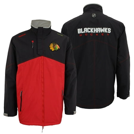 Reebok NHL Hockey Mens Chicago Blackhawks Kinetic Fit Full Zip Premium Midweight Jacket, Black