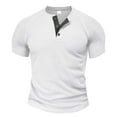 thumbnail image 1 of pstuiky camisetas camisas para hombre, Blusas versátiles de manga corta raglán con cuello redondo y botones de color liso para hombre camisas casuales para hombre xxl, 1 of 3