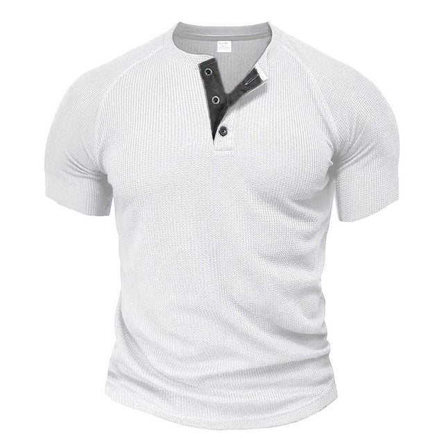 pstuiky camisetas camisas para hombre, Blusas versátiles de manga corta raglán con cuello redondo y botones de color liso para hombre camisas casuales para hombre xxl