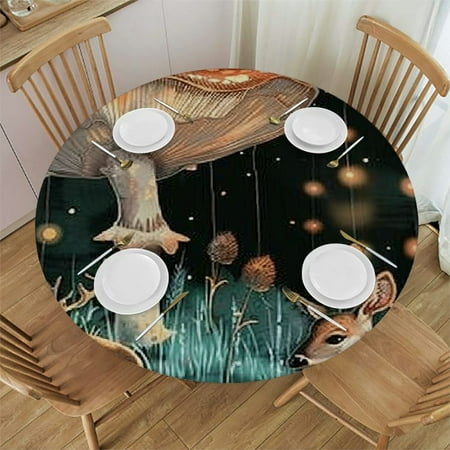 

BCIIG Mushroom Forest Deer Round Table Cover Stain Resistant Washable Indoor Outdoor Tablecloth Kitchen Dining Wedding Parties 100% Polyester Fiber 54-58