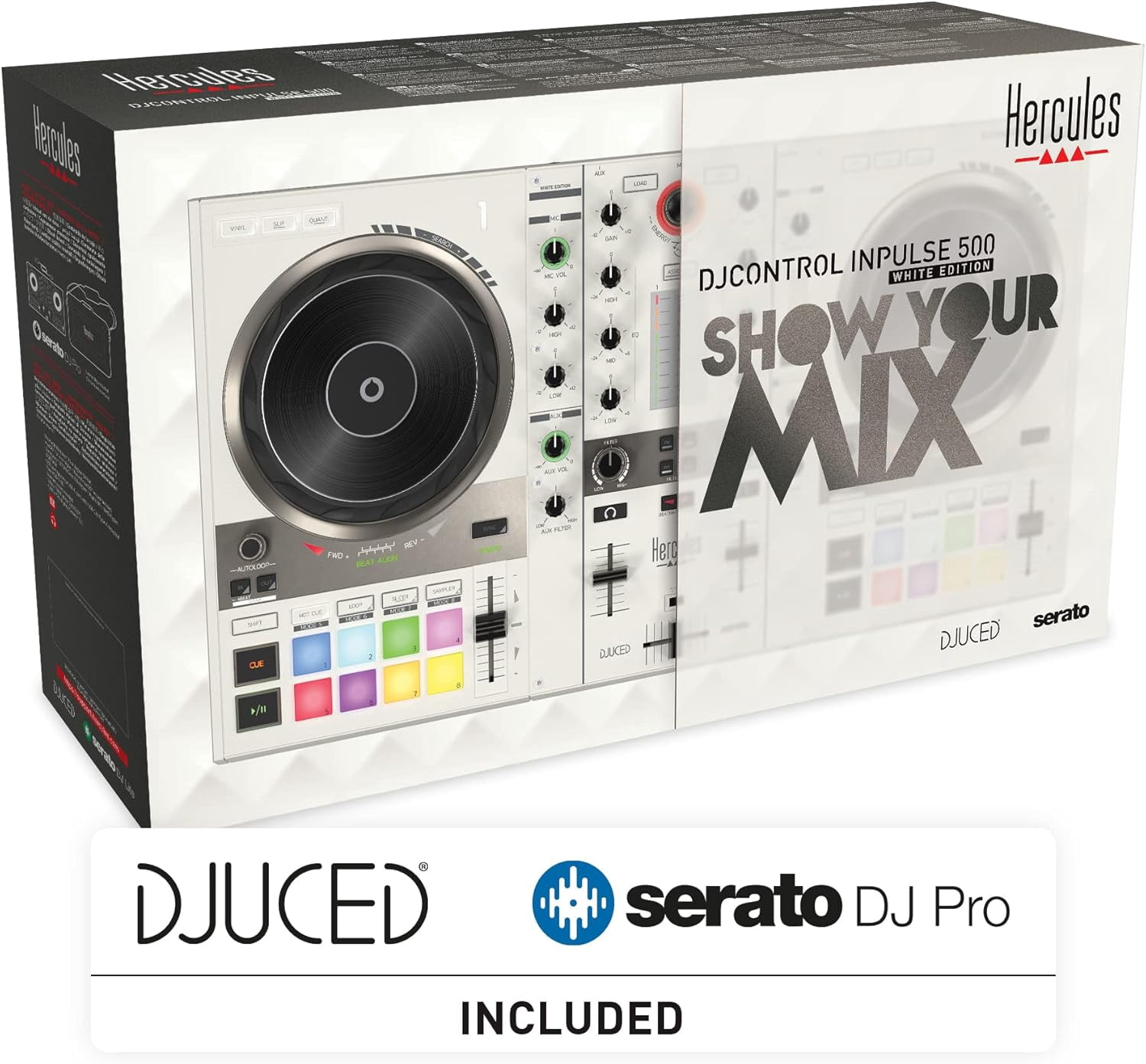 Hercules DJ DJControl Inpulse 500 White Edition with Case and Serato DJ Pro