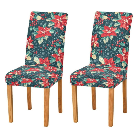 Yayeee 2 Pack Dining Chair Covers Stretch Parson Chairs Slipcovers Seat Protector, Christmas Themed Leaves