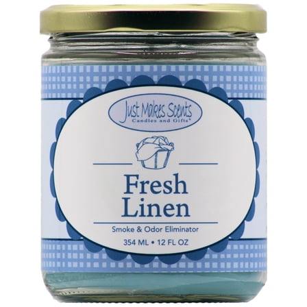 Fresh Linen Smoke & Odor Eliminator Salsa Jar Candle 12oz -Just Makes Scents Candles & Gifts