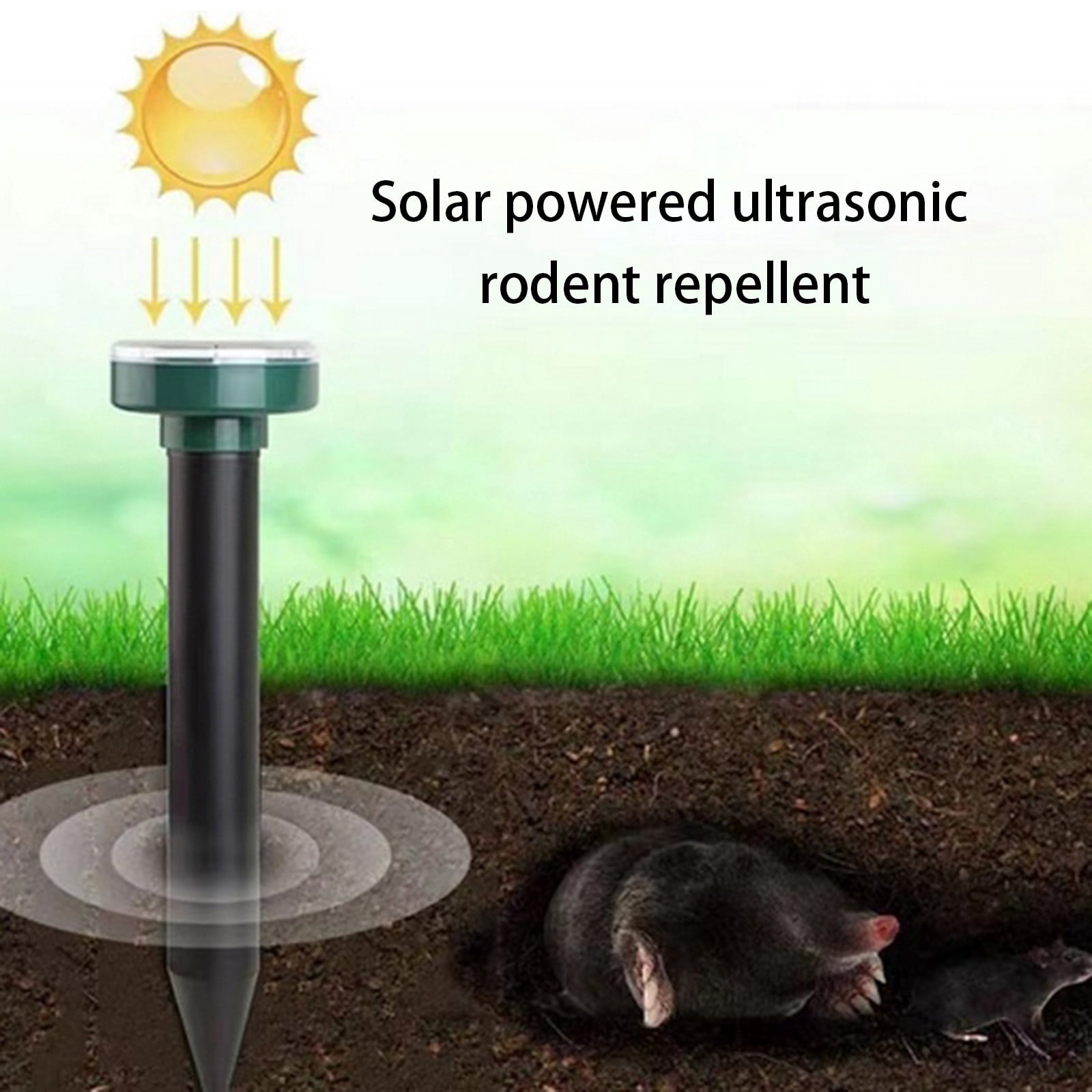 Mole Repellent Solar Powered, Ultrasonic Mole Deterrent Stakes, Sonic Spikes Repeller Snake Groundhog Vole Gopher Squirrel, Rat, Mice, Repellent for Lawns Garden Yard, 8 Pack