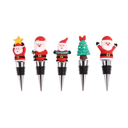 5 PCS Wine Bottle Stopper,Wine Stopper,Christmas Decorative Wine Saver, Reusable Wine Corks Beverage Bottle Stoppers,5 * Wine corks,Multicolor