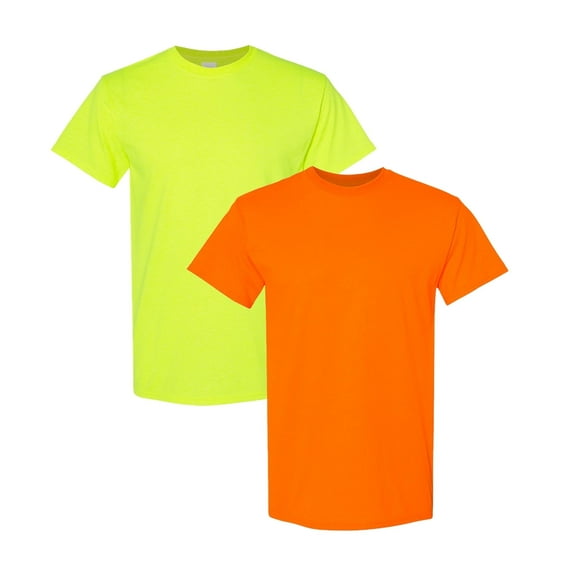 Gildan High Visibility Safety T-Shirt, Short Sleeve Shirt, Orange and Green Color | Hi Vis Tee, Pack 2, Size-2XL